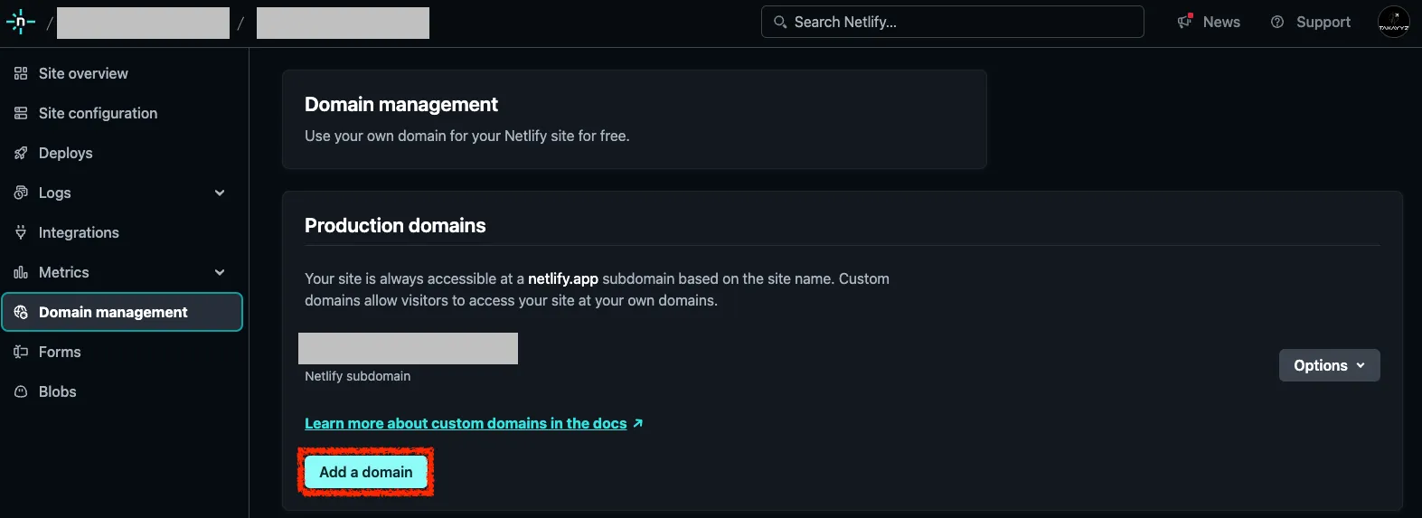 ドメイン追加ボタンの導線