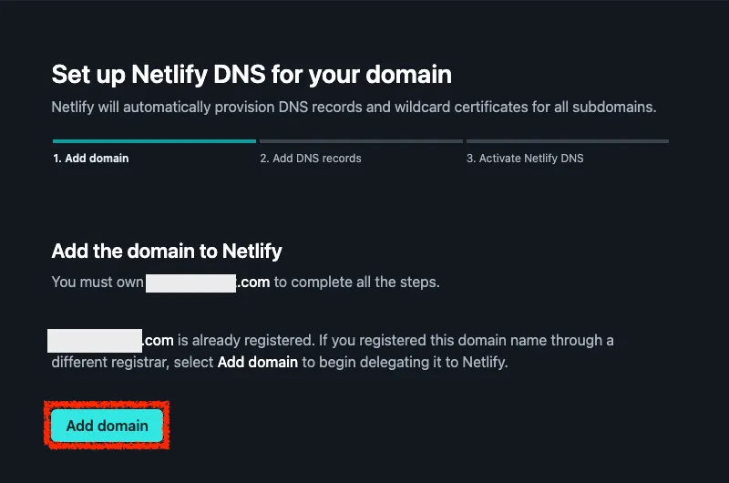 ドメイン追加の確認画面