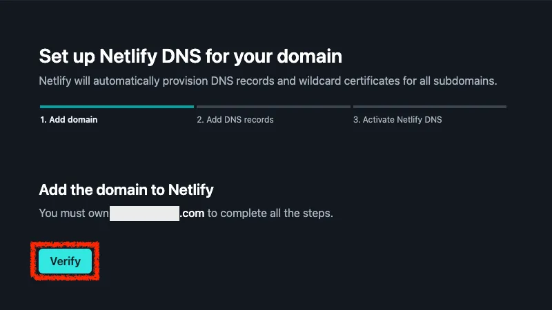 ドメインの確認画面